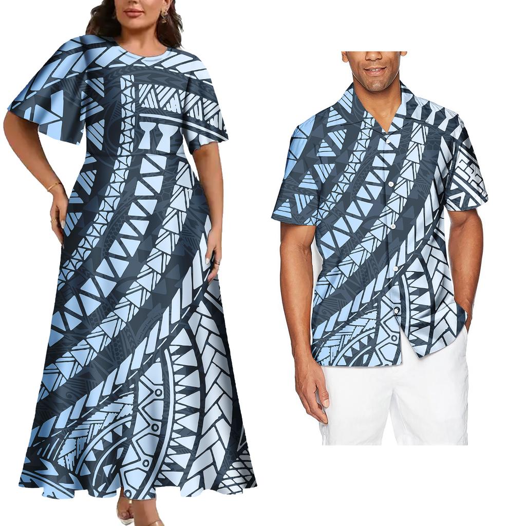 Couple Matching Outfits Women Two Piece Set Evening Dresses Match Man Shirts Customized Polynesian Samoa Tribal Couple Outfits