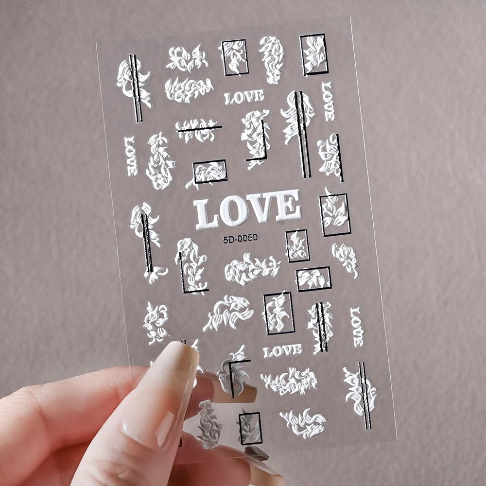 1pc 5D Bee Butterfly Flower Embossed Nail Sticker Self-Adhesive Acrylic Sunflower Engrave Decal Manicure Slider Decoration6x10cm