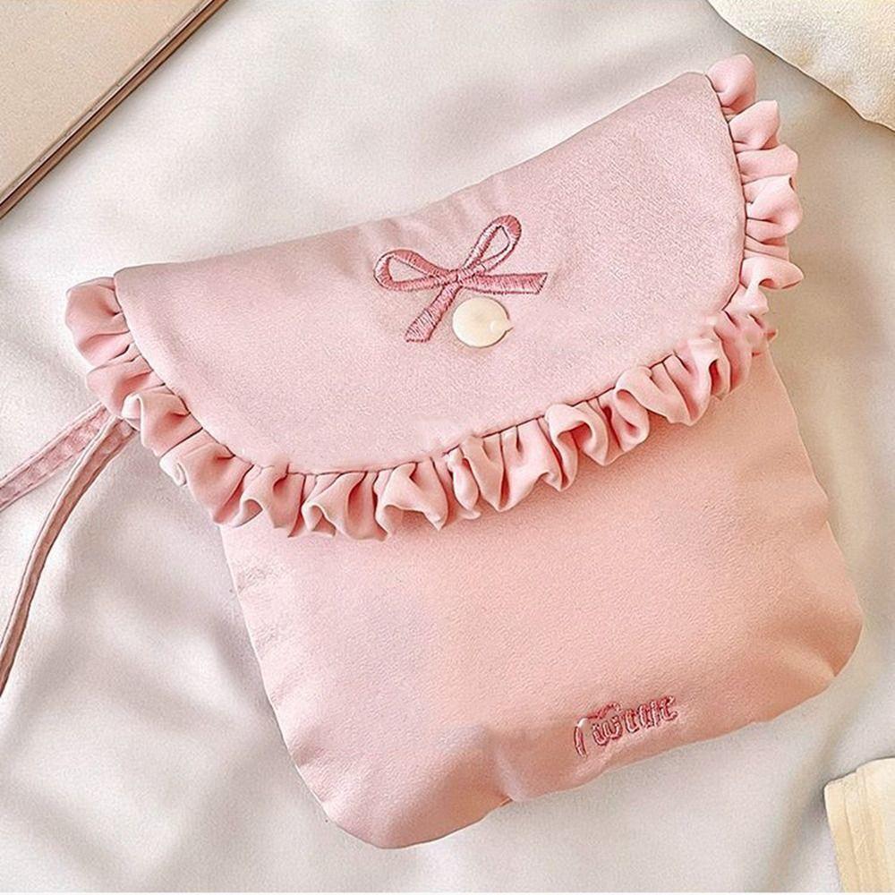 Large Capacity Mini Cosmetic Bag Bowknot Bow Makeup Bag Cute Sanitary Napkin Storage Bag Travel