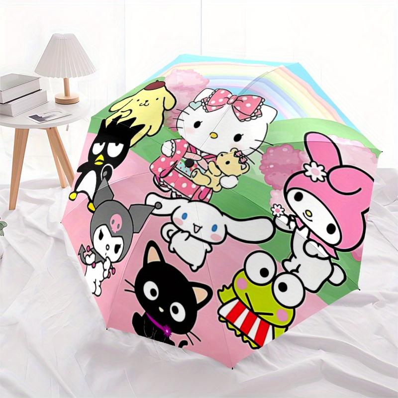 1pc Sanrio Rainbow Hello Kitty and Friends Durable Cartoon Folding Umbrella, Portable 3-Fold Compact Umbrella for Men and Women, Suitable for Travel o