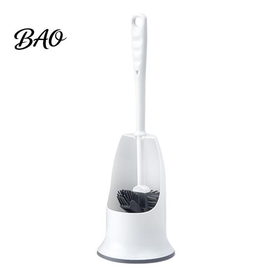Cleaning Brush Long Handle Toilet with Anti-Slip Grip, Silicone Bristles Curved Resistant Double Head for Deep Stain Removal