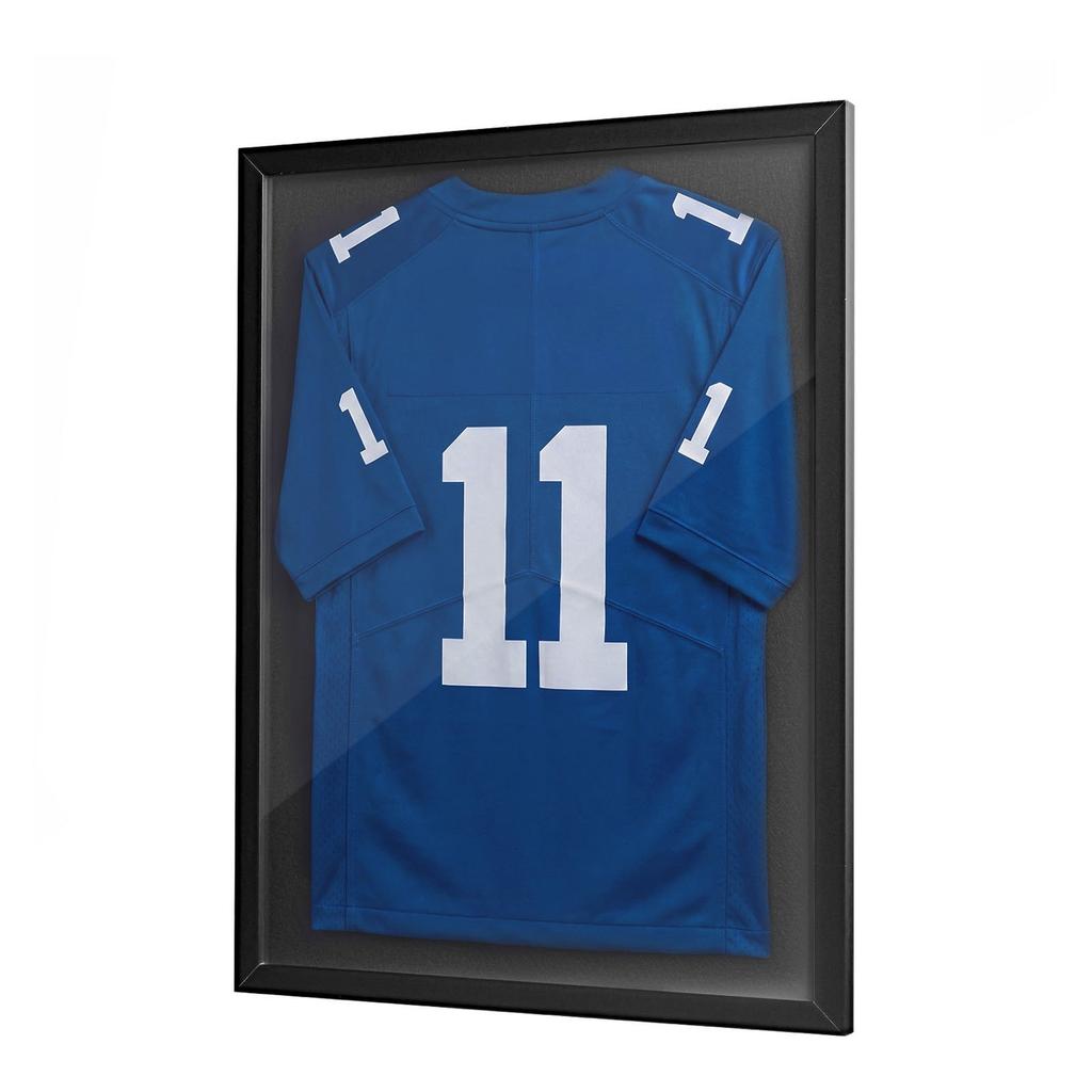 Jersey Frame Display Case, 80 x 60 x 2.5 cm, Wooden Sport Jersey Shadow Box with 98% UV Protection PC Panel and Hanger, for Baseball Basketball