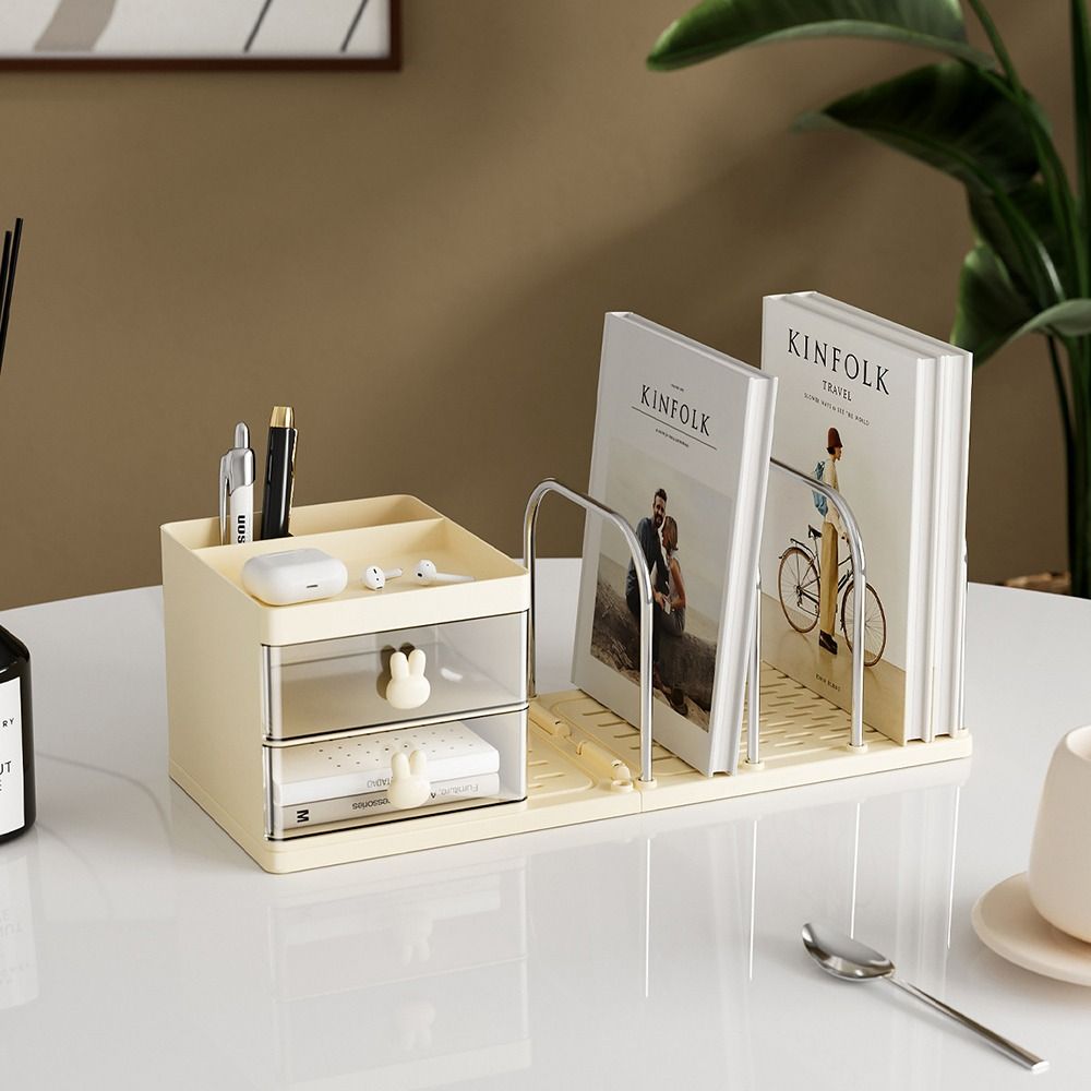 With Storage Box Bookend Book Holder Save Space Books Storage Rack Desk Stand Bookshelf Documents