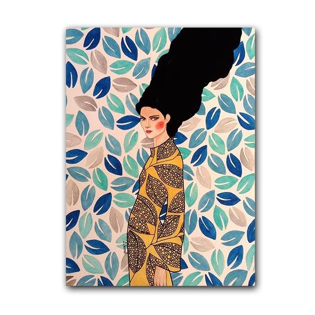 Abstract Flower Girl Colorful Long Hair Nordic Poster Female Wall Art Canvas Painter