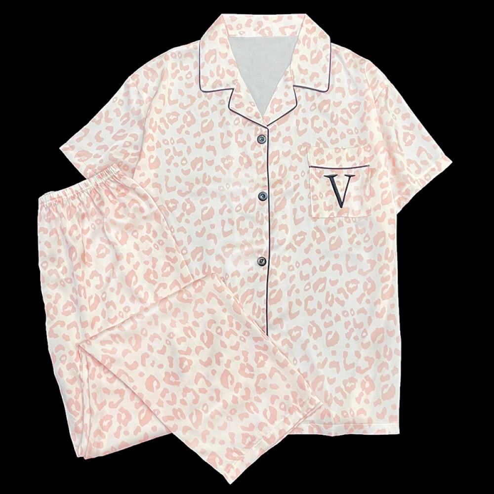 Женские пижамные комплекты с короткими рукавами в европейском и американском стиле, классические повседневные, элегантные, с принтом, женская одежда для сна, весенняя домашняя одежда