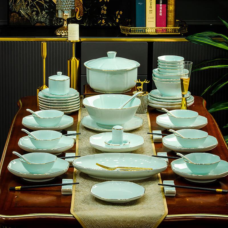 LISM Hand-Painted Gold Rim Ceramic 42-Piece Dinnerware Set