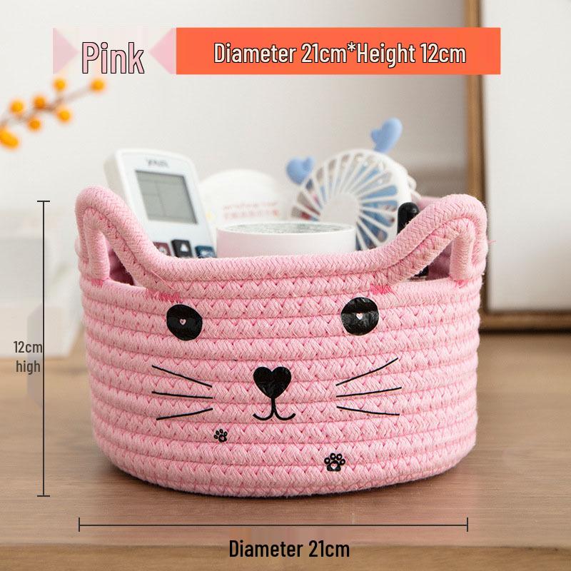 Мультяшная плетеная хлопковая веревочная корзина для хранения кошки, пультов, мелочей и косметики