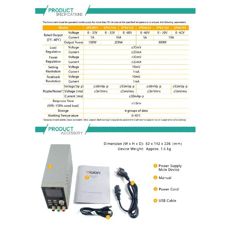 OWON SPE3103/SPE3053 Programmable DC Power Digital Regulator Switch 2.8" LCD Regulator SPE6103/SPE3102