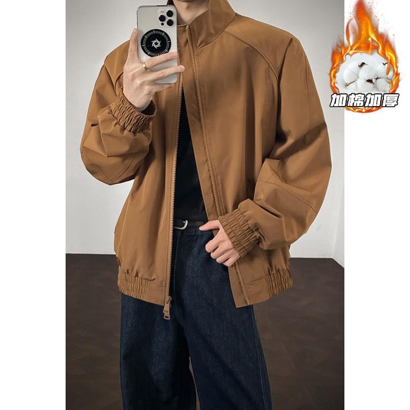 Mens Warm Thickened Cotton Padded Jacket 2026 Loose Fit Stand Collar Zipper Front Non-Hooded Oversized Outerwear Adults