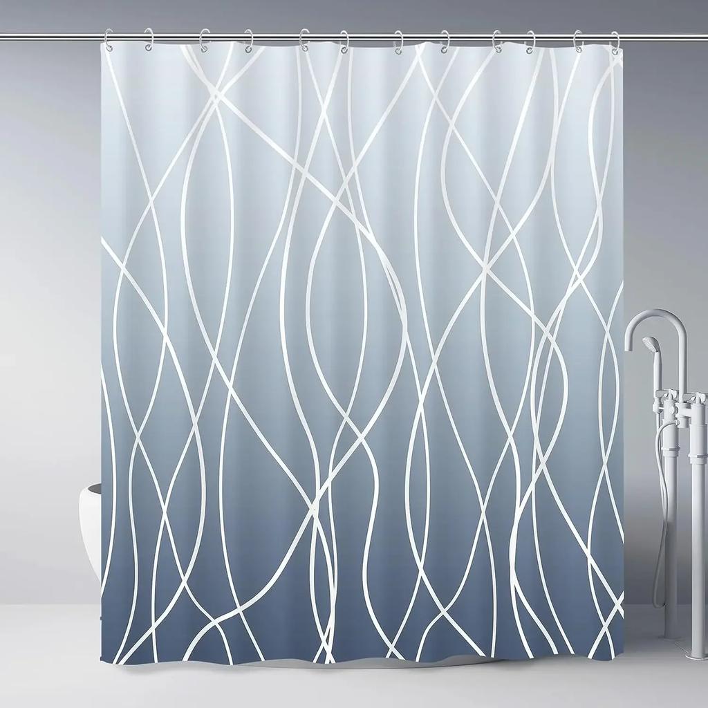 Modern Black And White Striped Corrugated Fabric Bathroom Shower Curtain, Gradient Stripe, Bathroom Decorative Shower Curtain