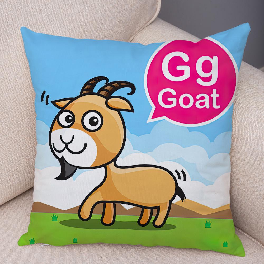 Alphabet Animal Print Throw Pillow Cover Educational Kids Cushion Case Home Decor