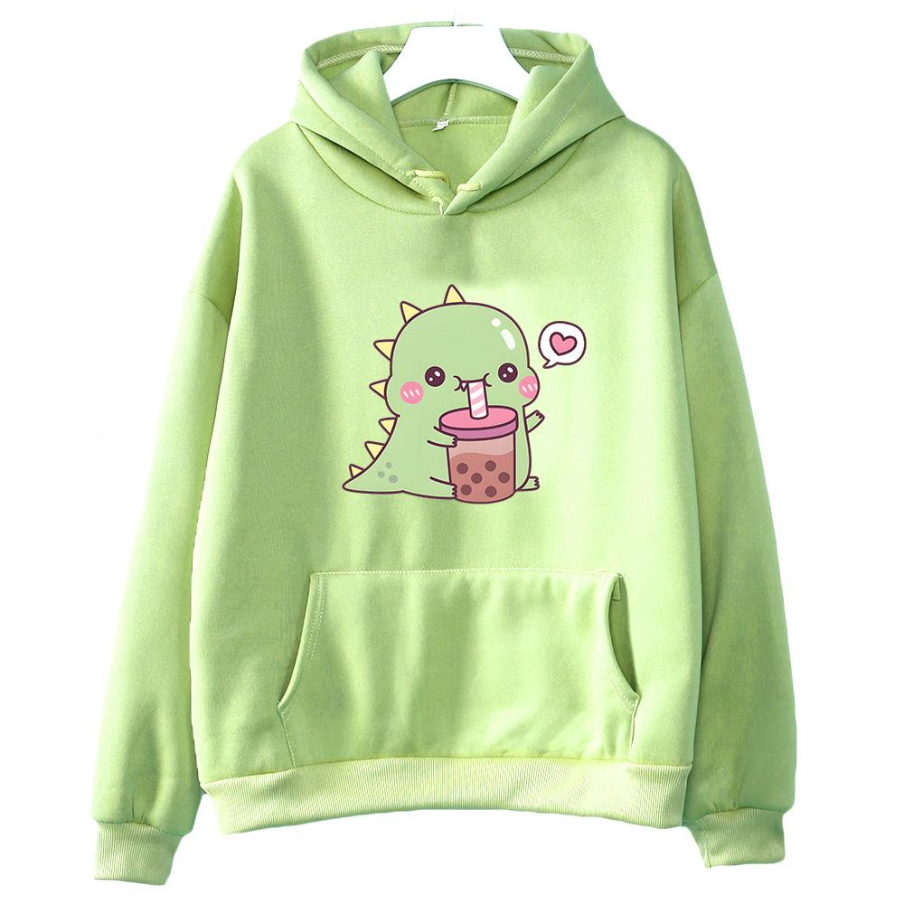 Kawaii/милый Boba Tea Dinosaur Hoodies Women/Men Casual Hoody Winter Fleece Clothing Long Sleeve Korean Esthetic Pullover