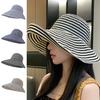 Women Wide Brim Sun Hat UV Protection Striped Beach Floppy Hat Foldable Packable Bucket Hat for Women And Girls