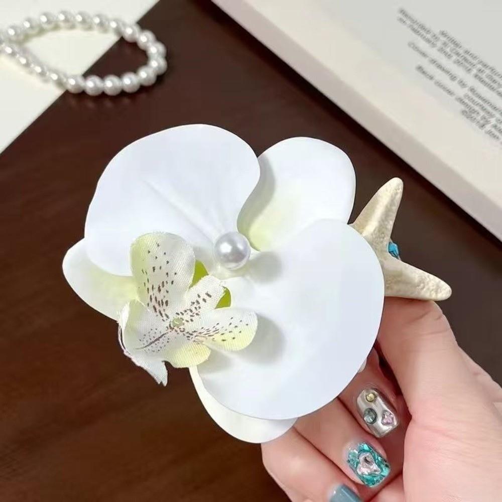 Vintage Orchid Flower Hairpin Sweet Design Resin Starfish Hair Clip Y2K Pearl Hair Clip Party