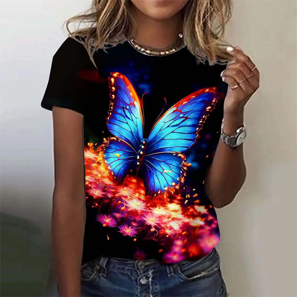 Fashion Summer Butterfly 3D Print T-shirts Women Streetwear Casual Beautiful Y2k Short Sleeve T Shirt O-neck Tees Tops Clothing