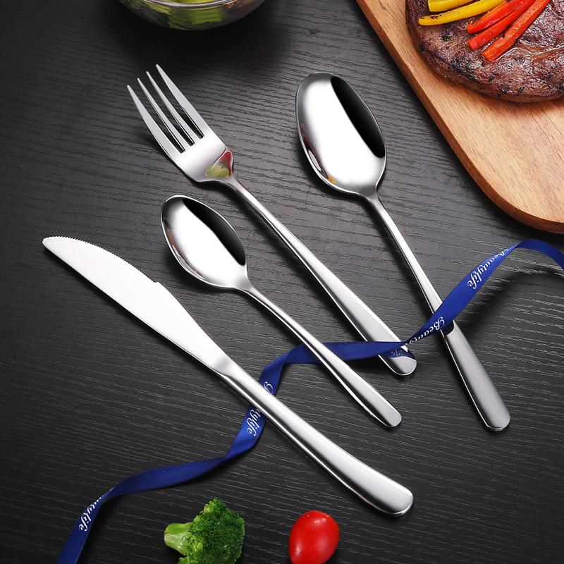 High Grade Steak Knife, Fork and Plate Set Household Tableware Set with Box Cutlery 304 Stainless Steel Spoon Knife and Fork Set