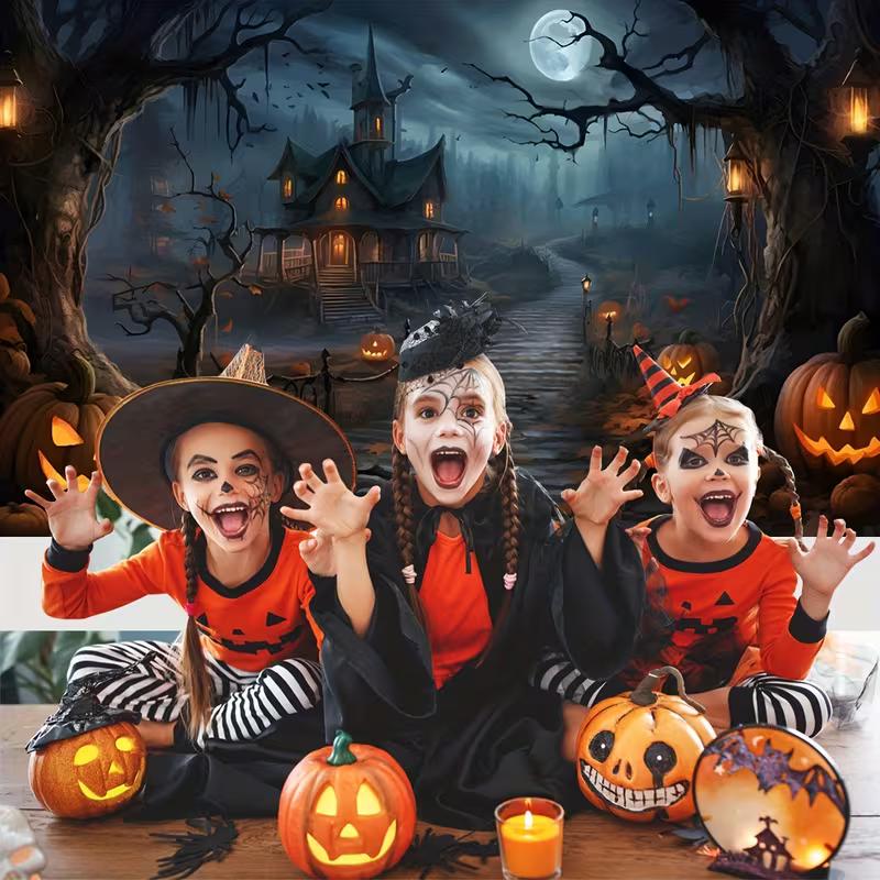 2D Haunted House Backdrop for Halloween & Spooky Themed Party