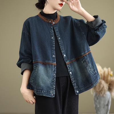 Осенняя новая свободная удобная куртка из денима в стиле ретро большого размера для женщин