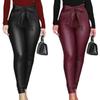Womens PU Leather Pants Slim Fit High Waist Leggings Jeggings Skinny Trousers with A Belt