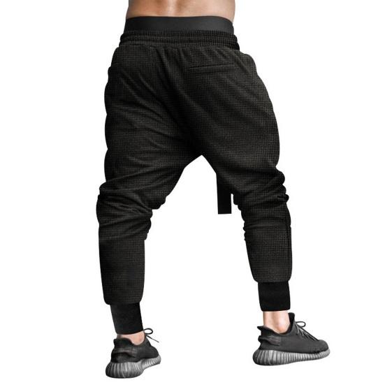 Spring Fall Men Harem Pants Loose Drawstring Elastic Waist Pockets Ankle-banded Solid Color Sport