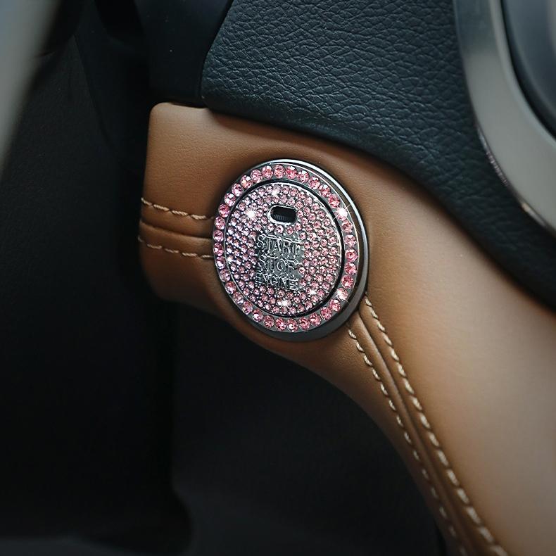 Rhinestone Car One-Click Engine Start Stop Switch Button Cover Ignition Button Sticker Auto Interior Decoration Accessories