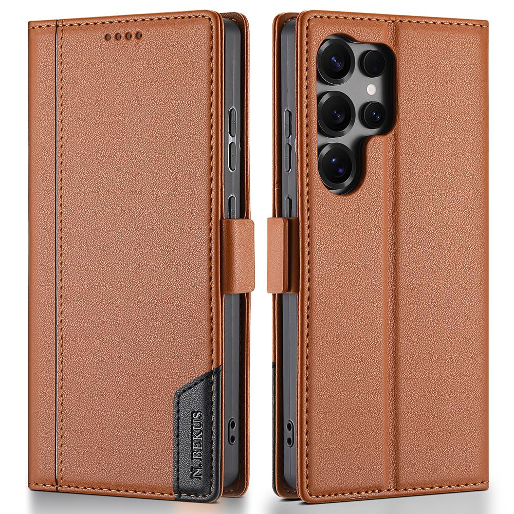 N.BEKUS P3 For Samsung Galaxy S25 Ultra Case RFID Blocking Wallet Stand PU Leather Flip Phone Cover