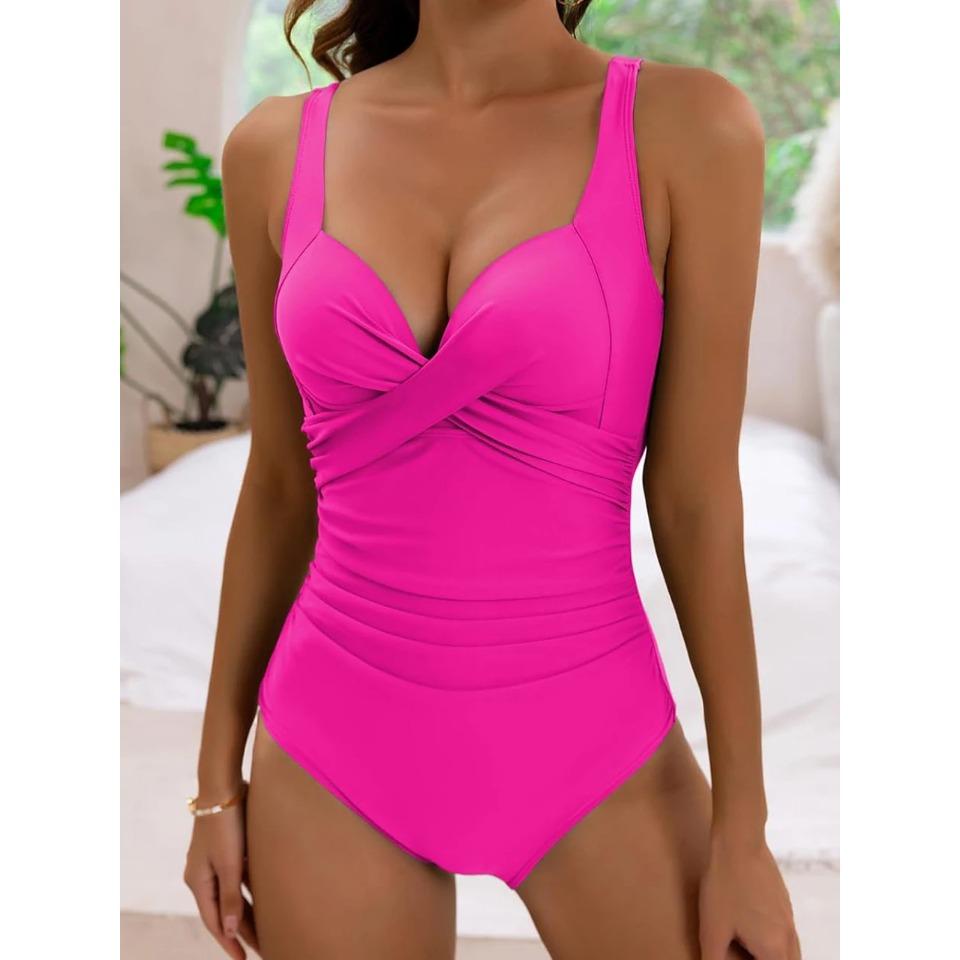 2025 Plain Ruched Swimsuit Women One Piece Solid Swimwear Female Beachwear Bathers Bathing Swimming Swim Bodysuit Summer