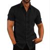 Summer Lapel Solid Color Short Sleeve Button Up Men Linen Shirt Plus Size Men's Tops