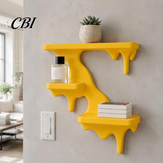 Modern Home Decor Three Layer Wall Mounted Storage Rack, PLA Melting Fluid Design Floating Shelf, Artistic Space Saving Mount Molding Display