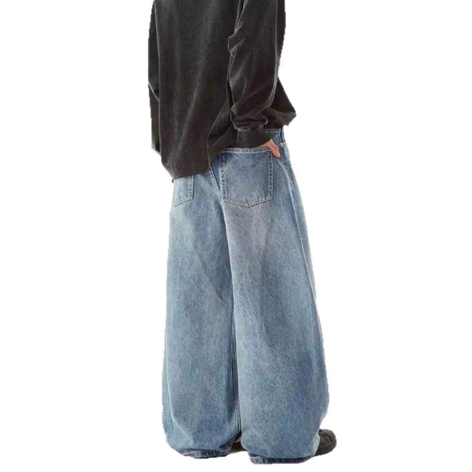 American retro straight jeans men's autumn loose high waist and thin pear figure mopping floor wide leg jeans