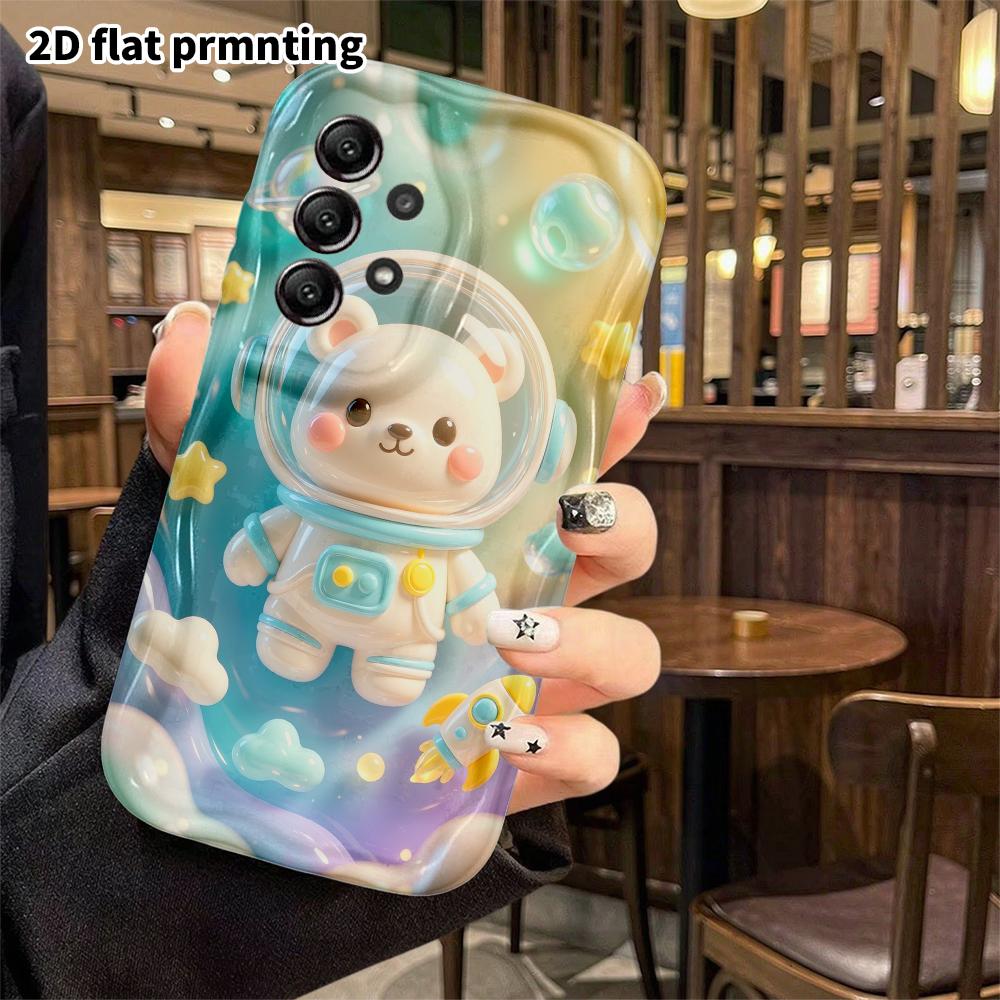 Phone Case: 2D flat design suitable for Samsung Galaxy A34 A35 M05 M06 S20 S22 S21 FE Plus 5G protective case, Empty Space Astronaut Bear, perfect Chr