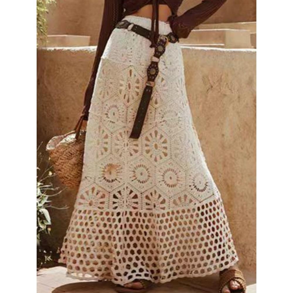 DIMANAF 2025 Новая юбка женская вязаная кружевная длинная однотонная ажурная сексуальная ажурная летняя стильная свободная базовая