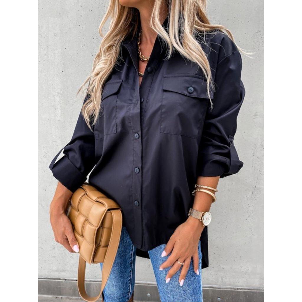 Нестандартная свободная рубашка с длинным рукавом и лацканами