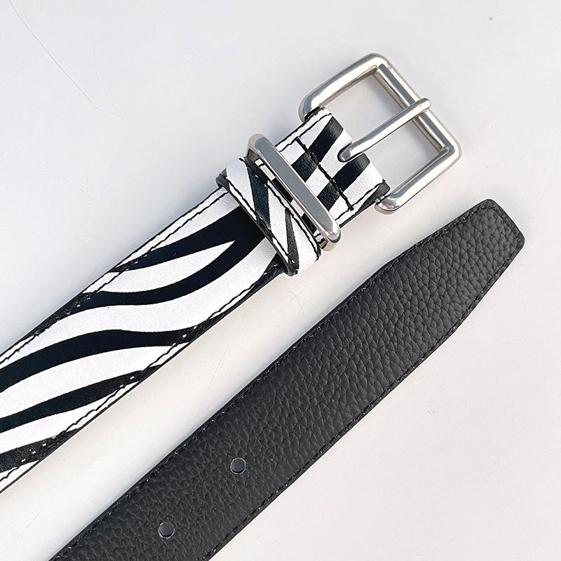 First Layer Cowhide Zebra Pattern Leopard Leather Pattern Leather Belt With Casual Pants Short Skirt Jeans Women'S Belt