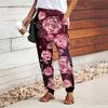 Women Flower Printing Pants Lace Up Elastic Waist Loose Trousers Casual Long Pants Trousers with Pockets