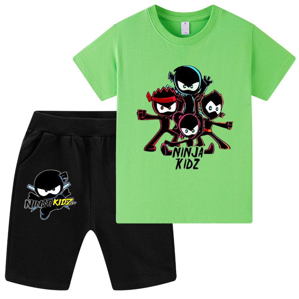 WA1172 Детские Девочки Мальчики NINJA KIDZ Мультяшный Принт Круглый Вырез Короткий Рукав Футболка Шорты Комплекты