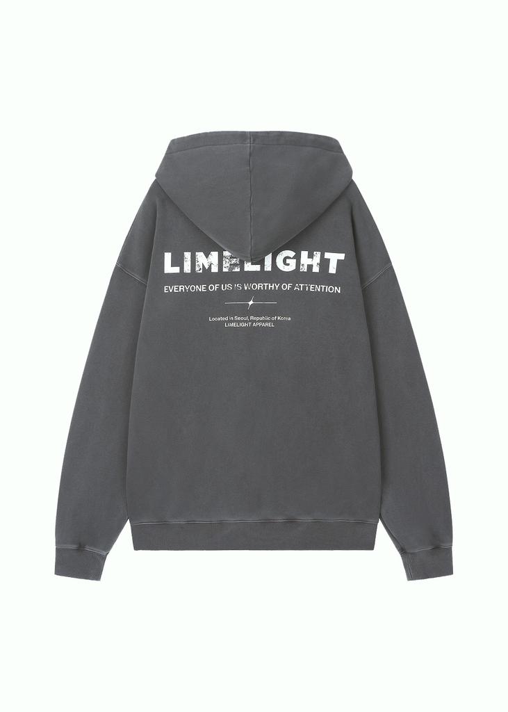 Худи Limelight Apparel с пигментным логотипом на спине, оверсайз, с двусторонней молнией (Уголь/Белый)