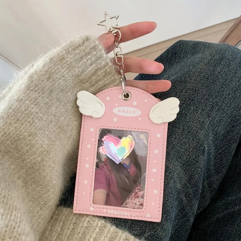 INS Милый Эстетичный Kpop Держатель для Фотокарточек для Девочек Брелок-Крылышки Школьная Сумка Очарование Кавайи Чехол-Дисплей для Фотокарточек
