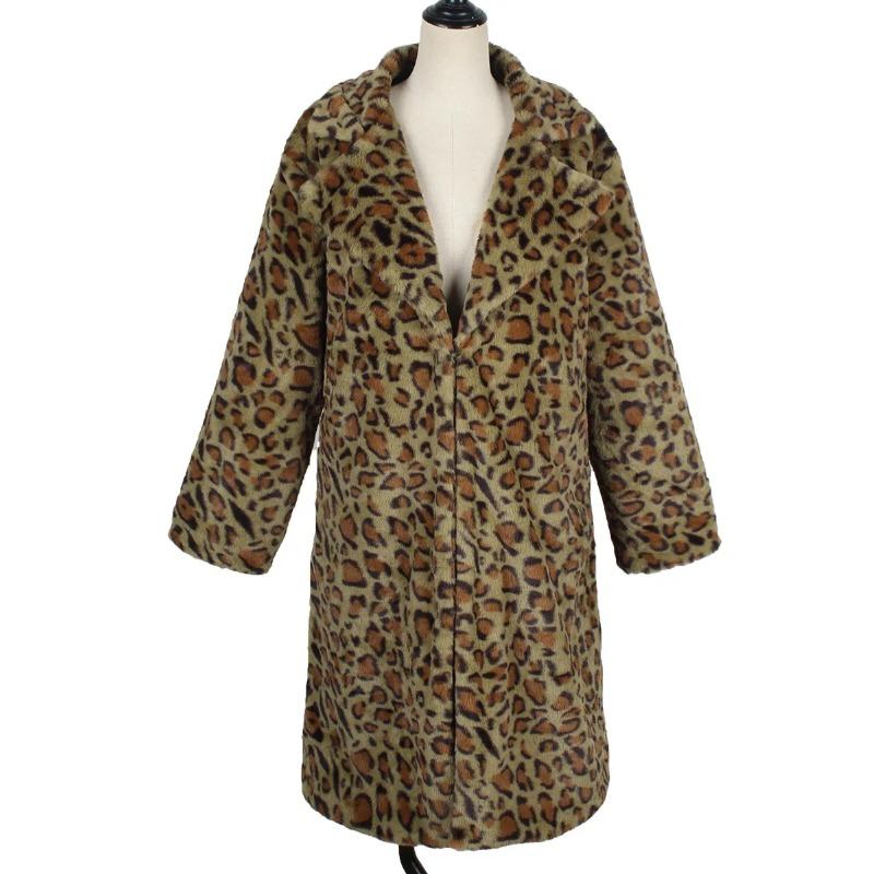 Вайла Пальто из меха Осень Зима Женская Мода Повседневное Пальто из искусственного меха с имитацией леопарда Плюшевое Длинное Пальто Зимняя Куртка