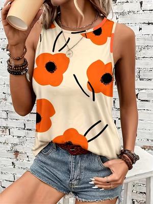 Новые лоскутные цветочные 3D-принты майки женские с круглым вырезом винтажный повседневный жилет с открытыми плечами Y2k топ без рукавов майка женская одежда