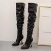 Женские ПУ высокие сапоги на шпильках, женские модные сапоги с острым носком выше колена, женские офисные сапоги с боковой молнией