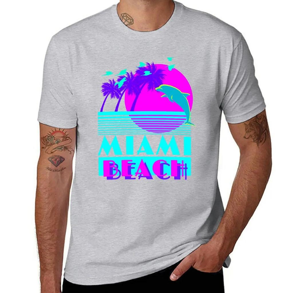 New Miami Beach Dolphin Retro T-Shirt black t shirts custom t shirts Short sleeve designer t shirt men