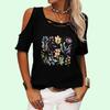 Women Fashion Round Collar Top Summer Off Shoulder Tee Shirt Casual Floral Print Short Sleeve T-shirt