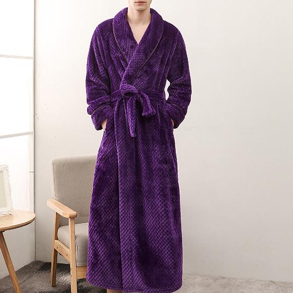 Коралловый флисовый халат с длинным рукавом Домашняя одежда Плотный фланелевый парный халат Пижамы Серый Осень Зима Wam Свободная одежда для отдыха