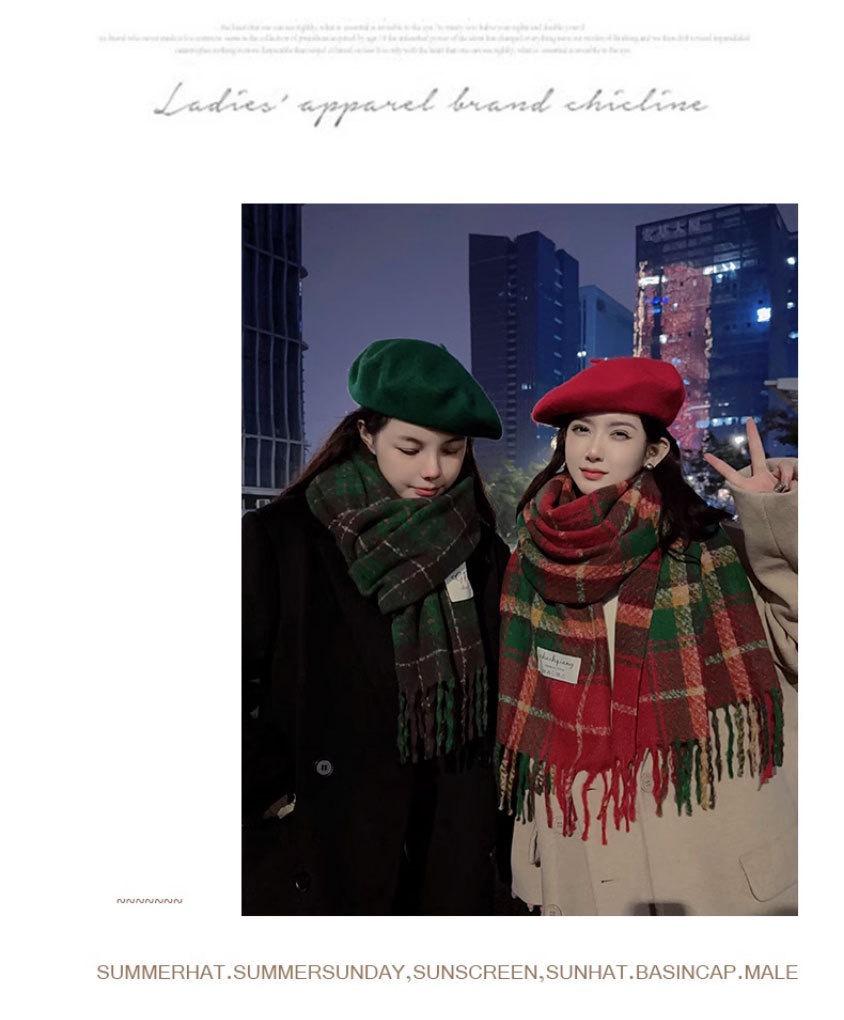 Korean Christmas Red Plaid Knitted Scarf for Women – Retro Tassel Neck Warmer
