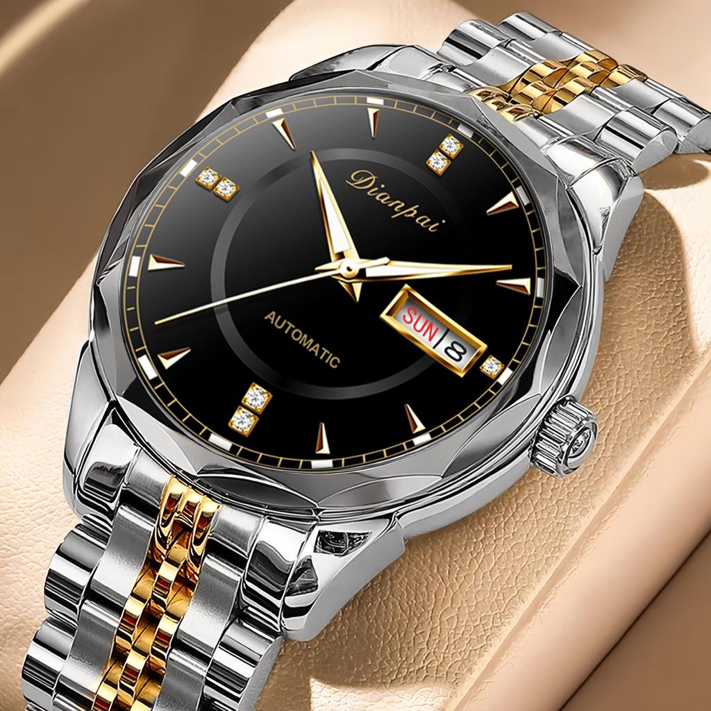 Мужские полностью автоматические механические часы, водонепроницаемые, светящиеся, с ремешком из нержавеющей стали, модные наручные часы