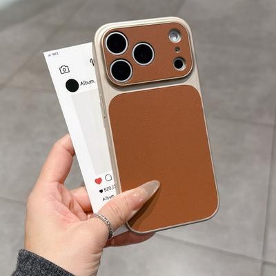 Роскошный чехол с текстурой кожи, твердый, с большим окном, для iPhone 17 Air 16 15 14 13 Pro Max Plus 17Promax, противоударный, матовый чехол для телефона