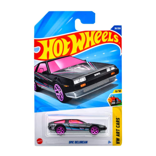 Hot Wheels Basic Car DMC DeLorean Vehicle Игрушечная мини-машина для детей от 3 лет и старше, черная JFN34