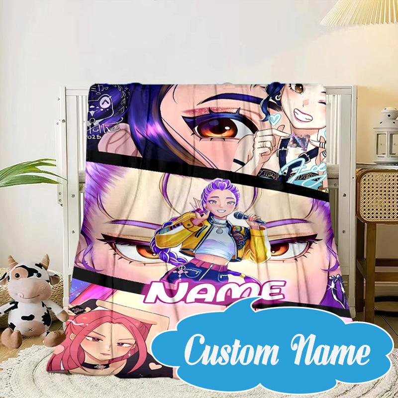 Custom Name Vibrant Anime KPop Blanket bed sofa Blanket Flannel Blanket for Camping, Hiking, Picnic Essentials,gift for Fan family