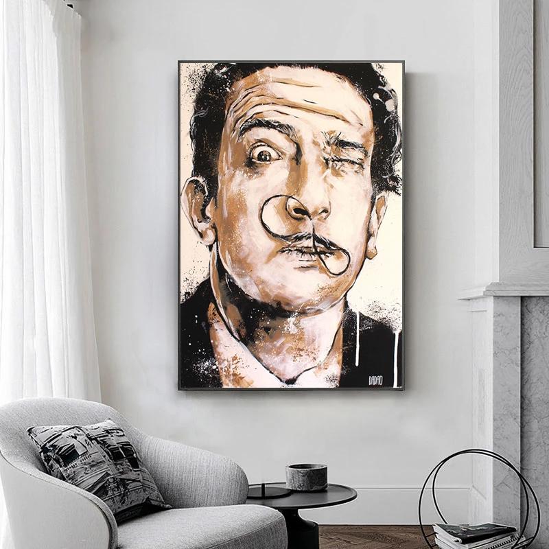 Абстрактные граффити Дали, художественные картины на холсте, портретный постер с лицом и принтом, настенные художественные картинки для декора стен гостиной, Cuadros